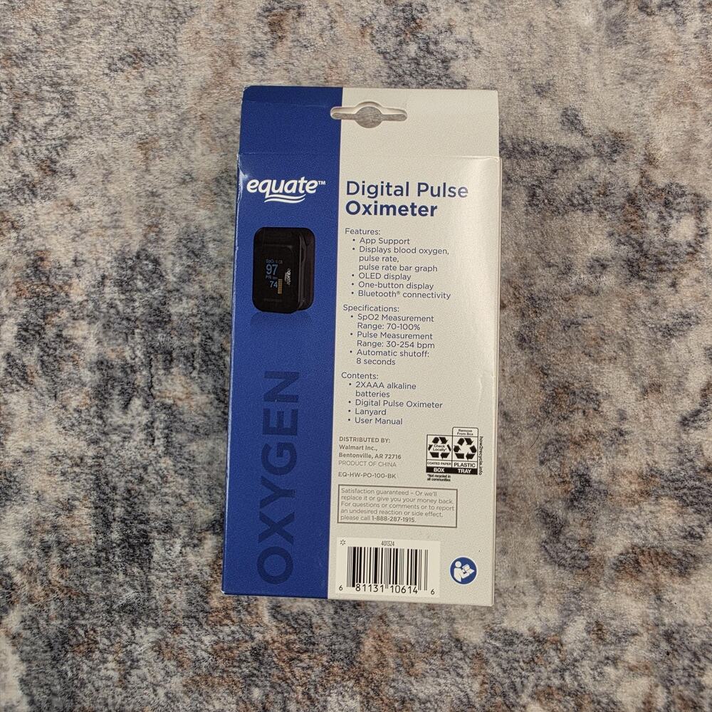 Equate Bluetooth Digital Finger Pulse Oximeter Black SpO2 Monitor App Support - Picture 3 of 7